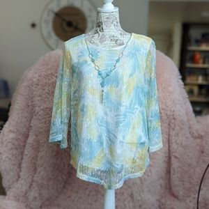 Alfred Dunner Spring Lake Floral Mesh Top